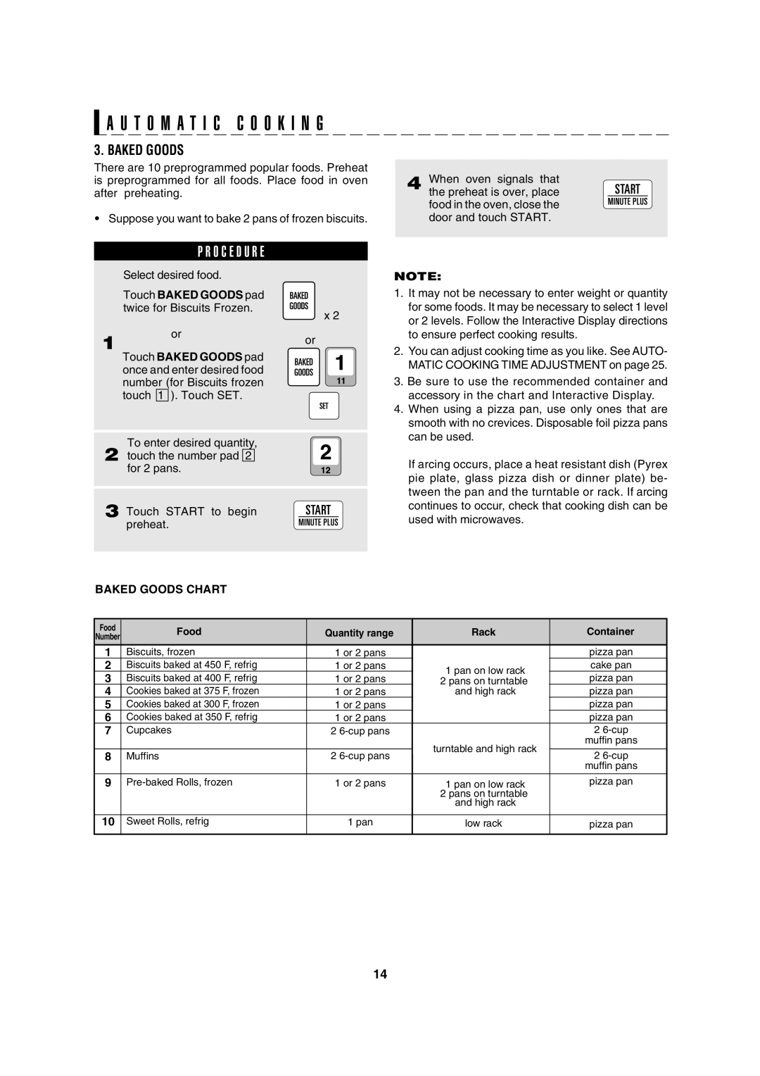 Sharp R-8000G operation manual Touch Baked Goods pad 