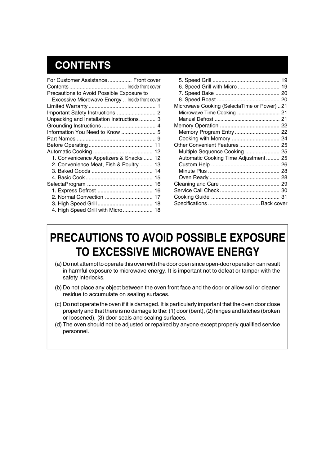 Sharp R-8000G operation manual To Excessive Microwave Energy 