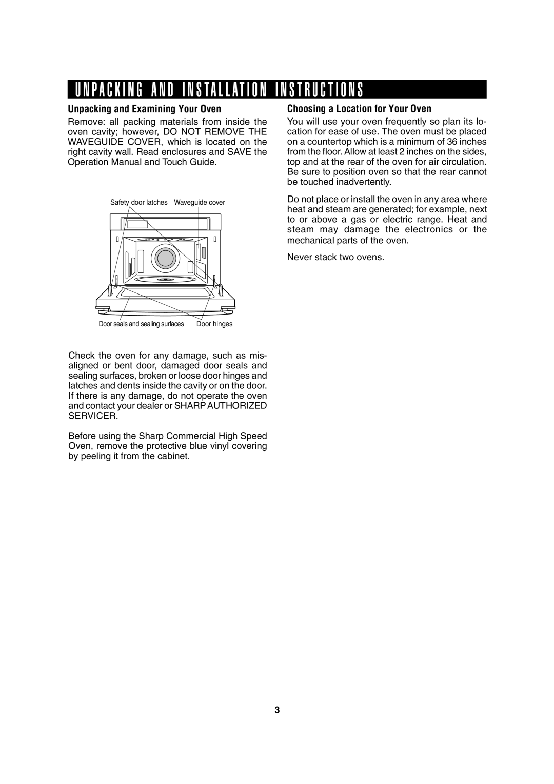 Sharp R-8000G operation manual Unpacking and Examining Your Oven 