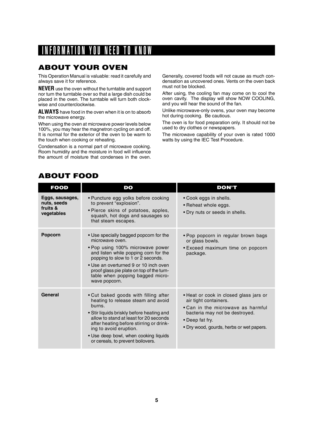 Sharp R-8000G operation manual About Your Oven, About Food 