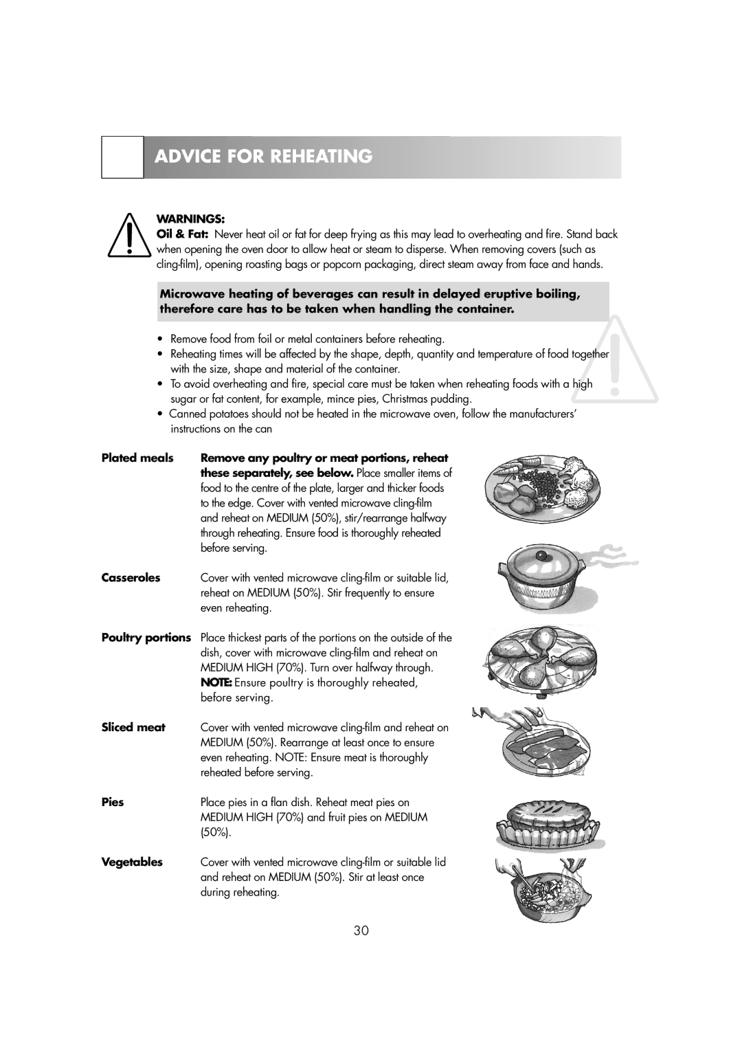 Sharp R-82STM manual Advice for Reheating 