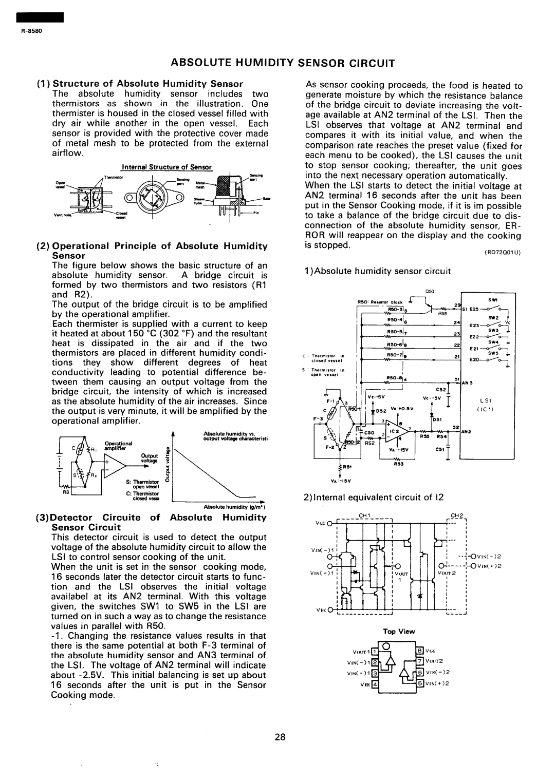 Sharp r-8580 manual Absolute Humidity, Sensor Circuit 