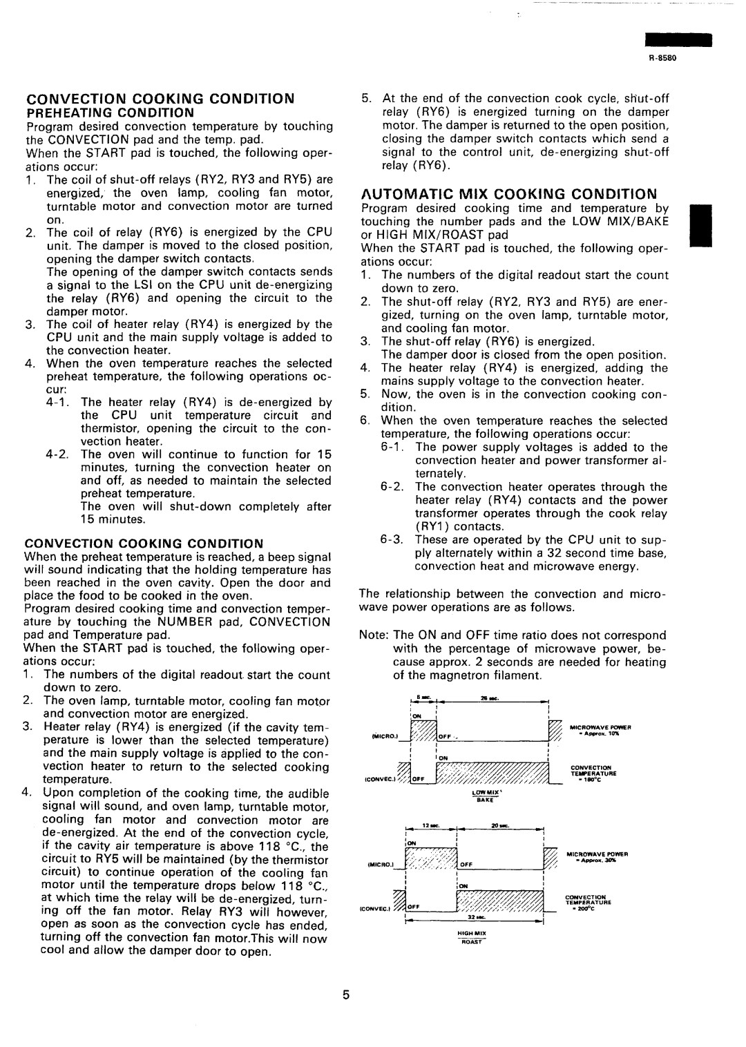 Sharp r-8580 manual Convection Cooking Condition, Automatic MIX Cooking Condition, Preheating Condition 