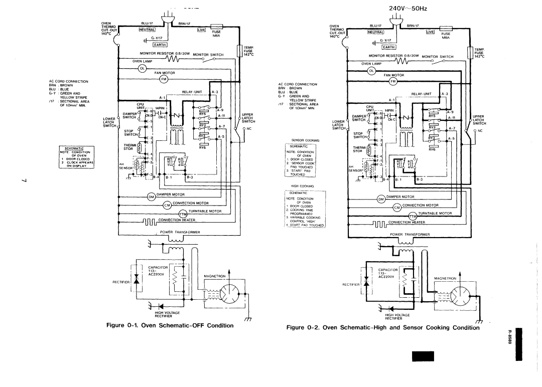 Sharp r-8580 manual 240V-50Hz G-4, Figure O-l. Oven Schematic-OFF Condition 