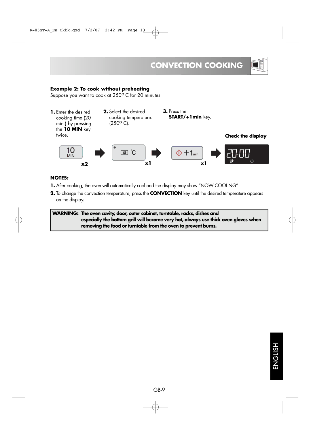 Sharp R-85ST-A operation manual Example 2 To cook without preheating 