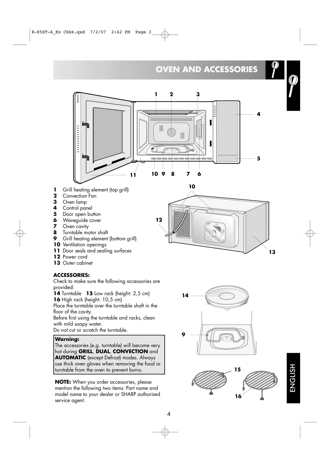 Sharp R-85ST-A operation manual Oven and Accessories 