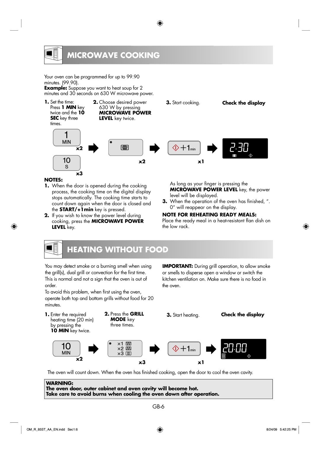 Sharp R-85ST-AA operation manual Heating Without Food, GB-6, Microwave Power 