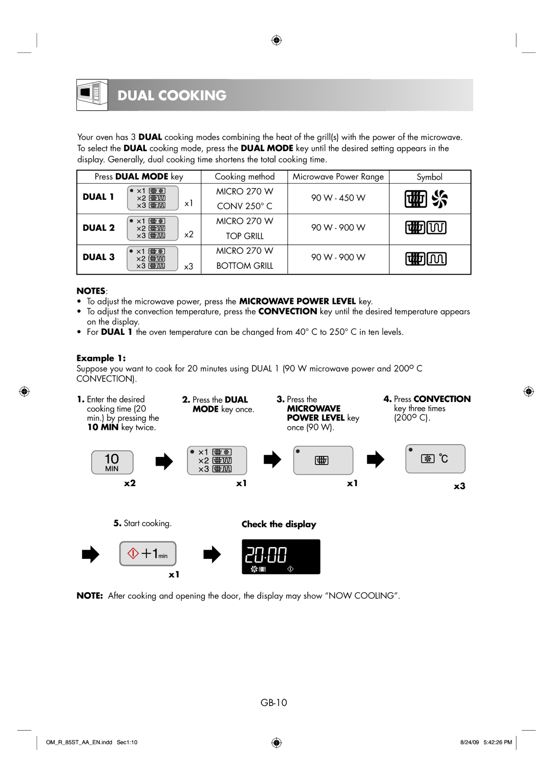 Sharp R-85ST-AA operation manual Dual Cooking, GB-10, Microwave 