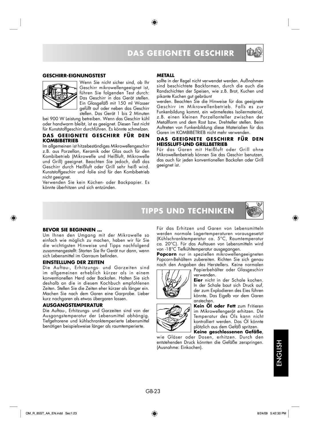 Sharp R-85ST-AA operation manual Tipps UND Techniken, GB-23 