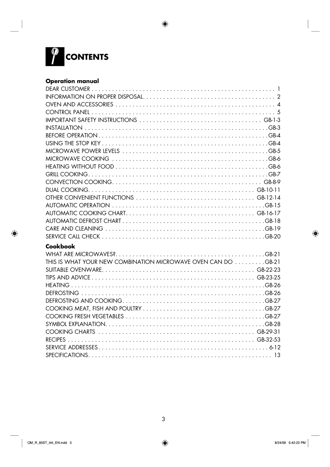 Sharp R-85ST-AA operation manual Contents 