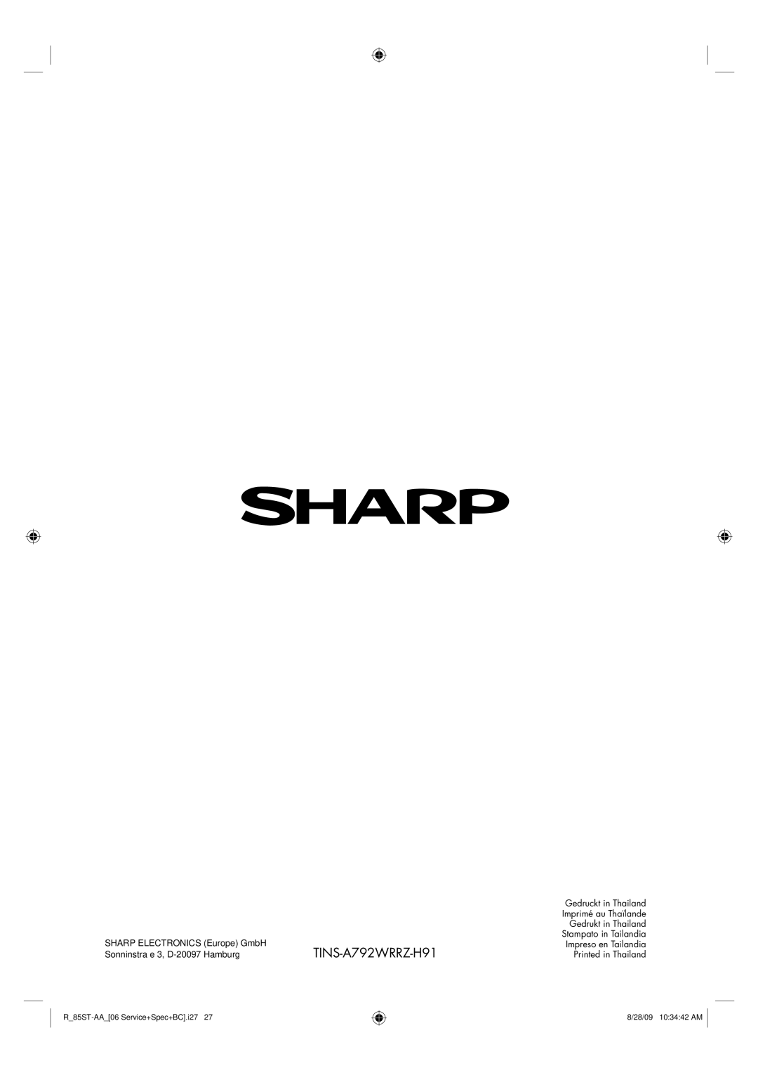 Sharp R-85ST-AA operation manual TINS-A792WRRZ-H91 