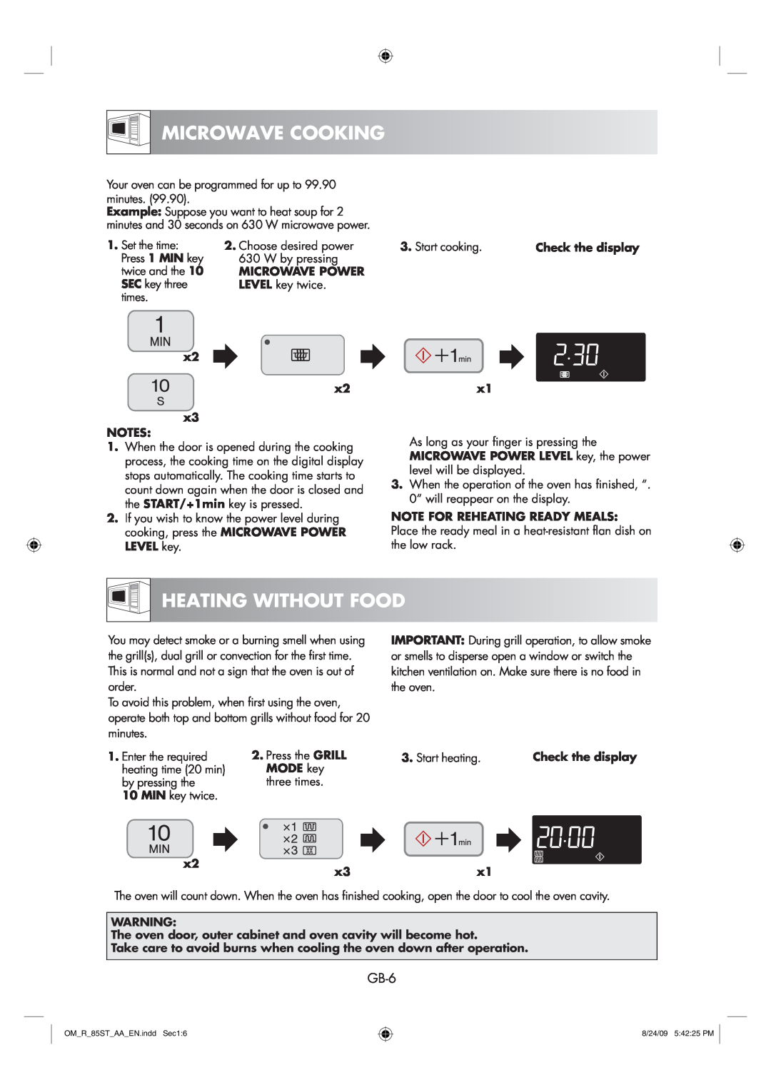 Sharp R-85ST-AA operation manual Heating Without Food, Microwave Cooking 