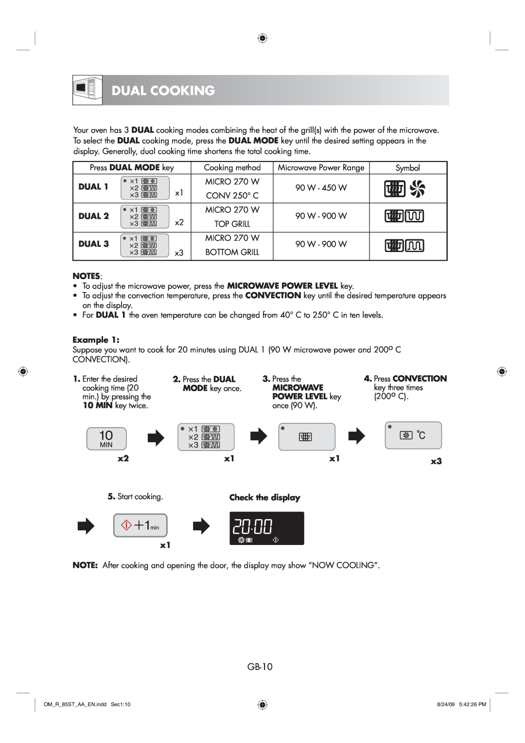 Sharp R-85ST-AA operation manual Dual Cooking, GB-10 