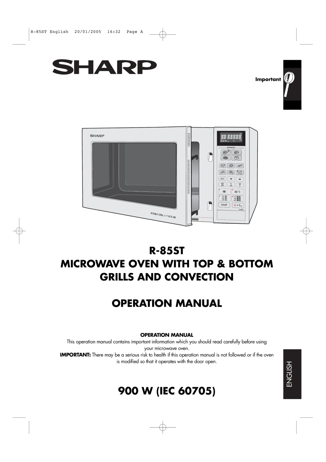 Sharp R-85ST operation manual Microwave Oven with TOP & Bottom Grills and Convection 