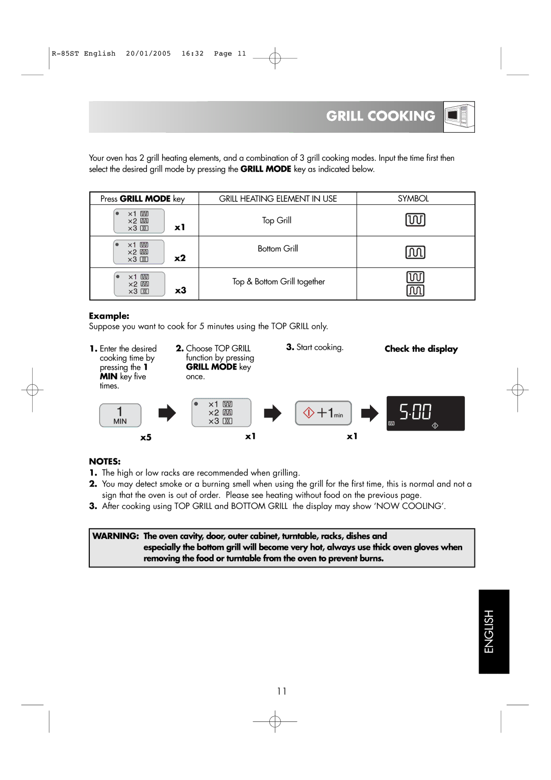 Sharp R-85ST operation manual Grill Cooking, Example 