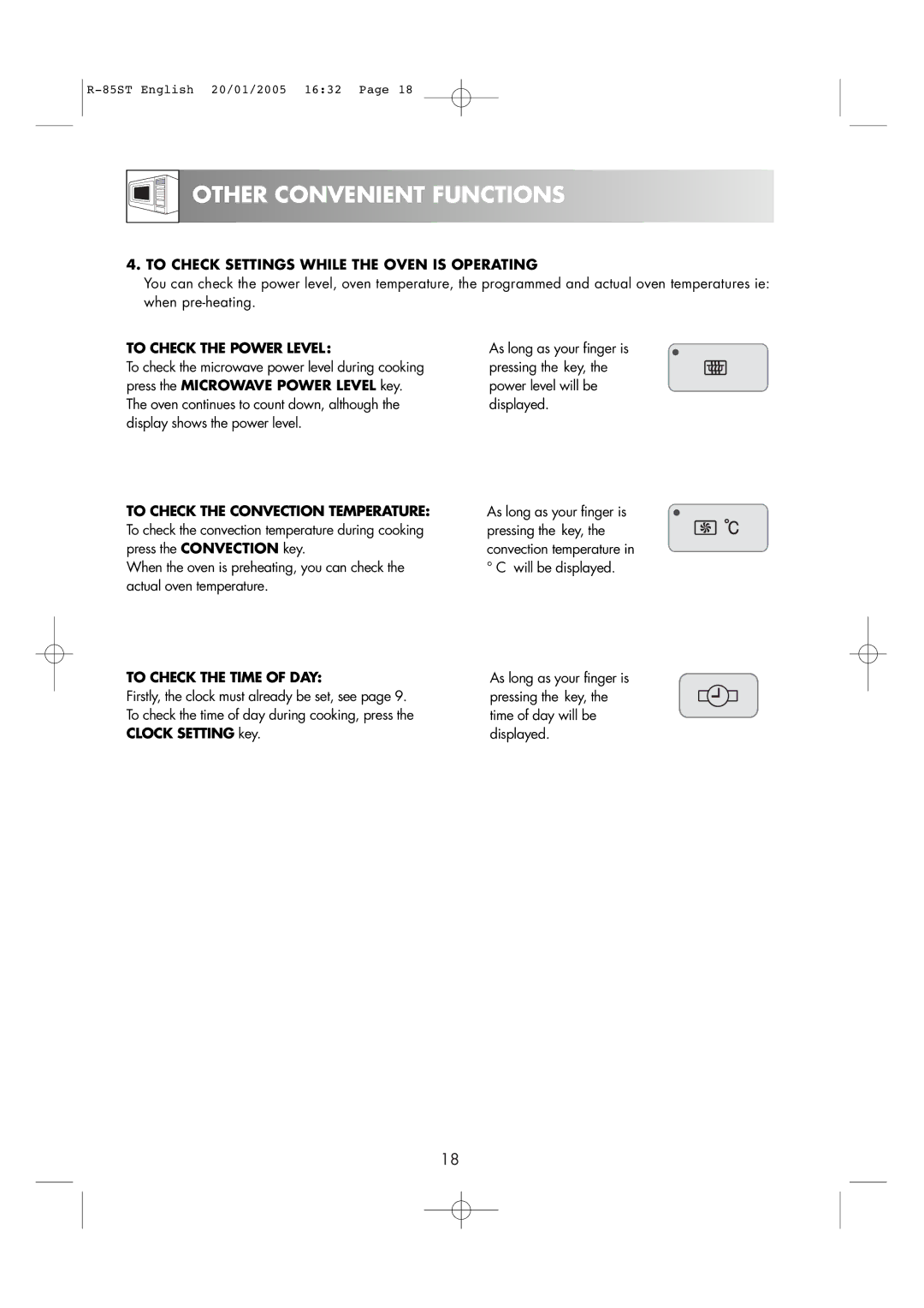 Sharp R-85ST To Check Settings While the Oven is Operating, To Check the Power Level, To Check the Convection Temperature 