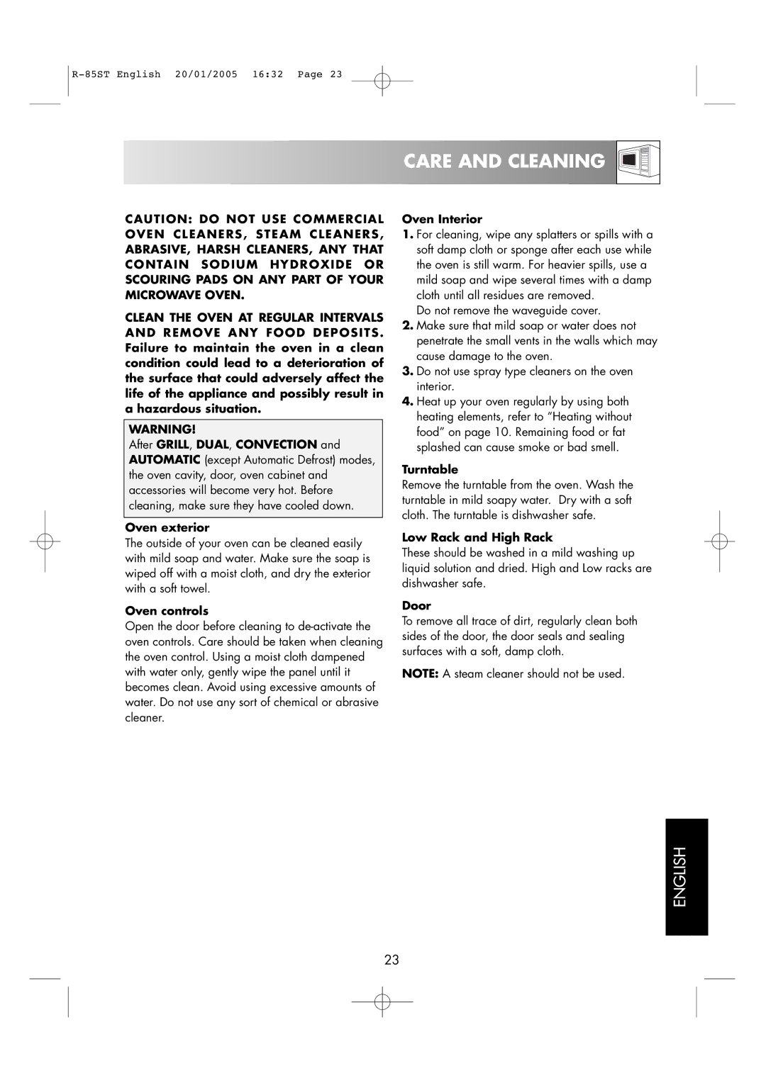 Sharp R-85ST operation manual Care and Cleaning 