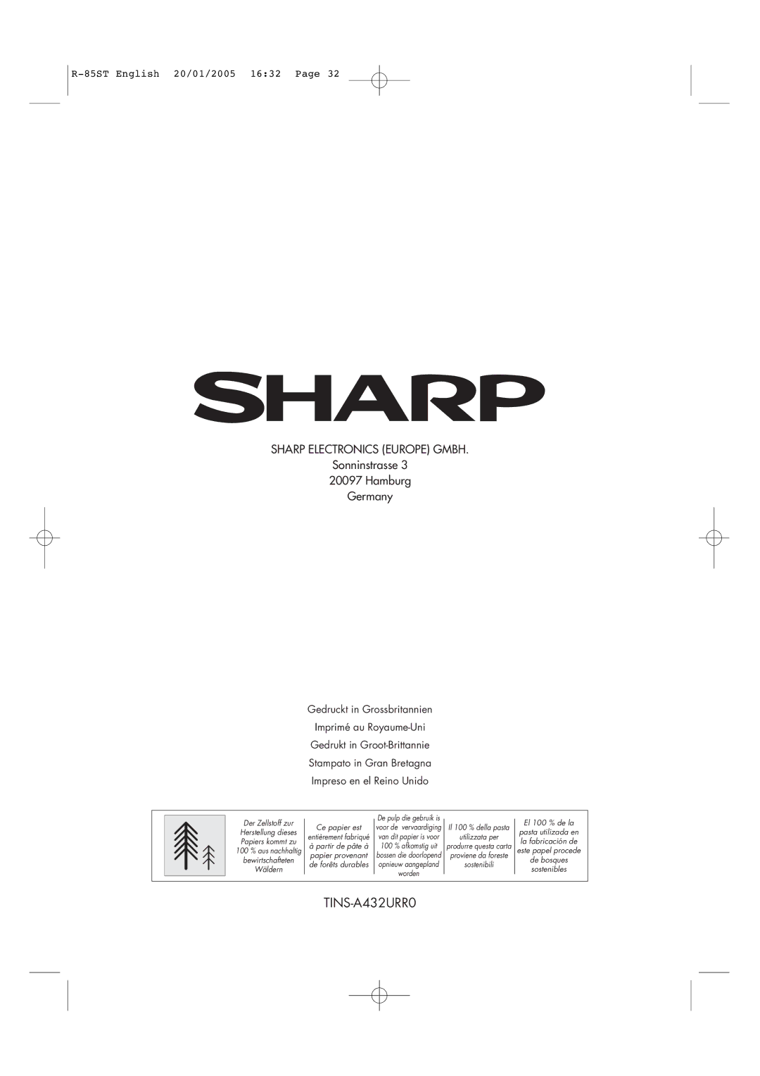 Sharp R-85ST operation manual TINS-A432URR0 