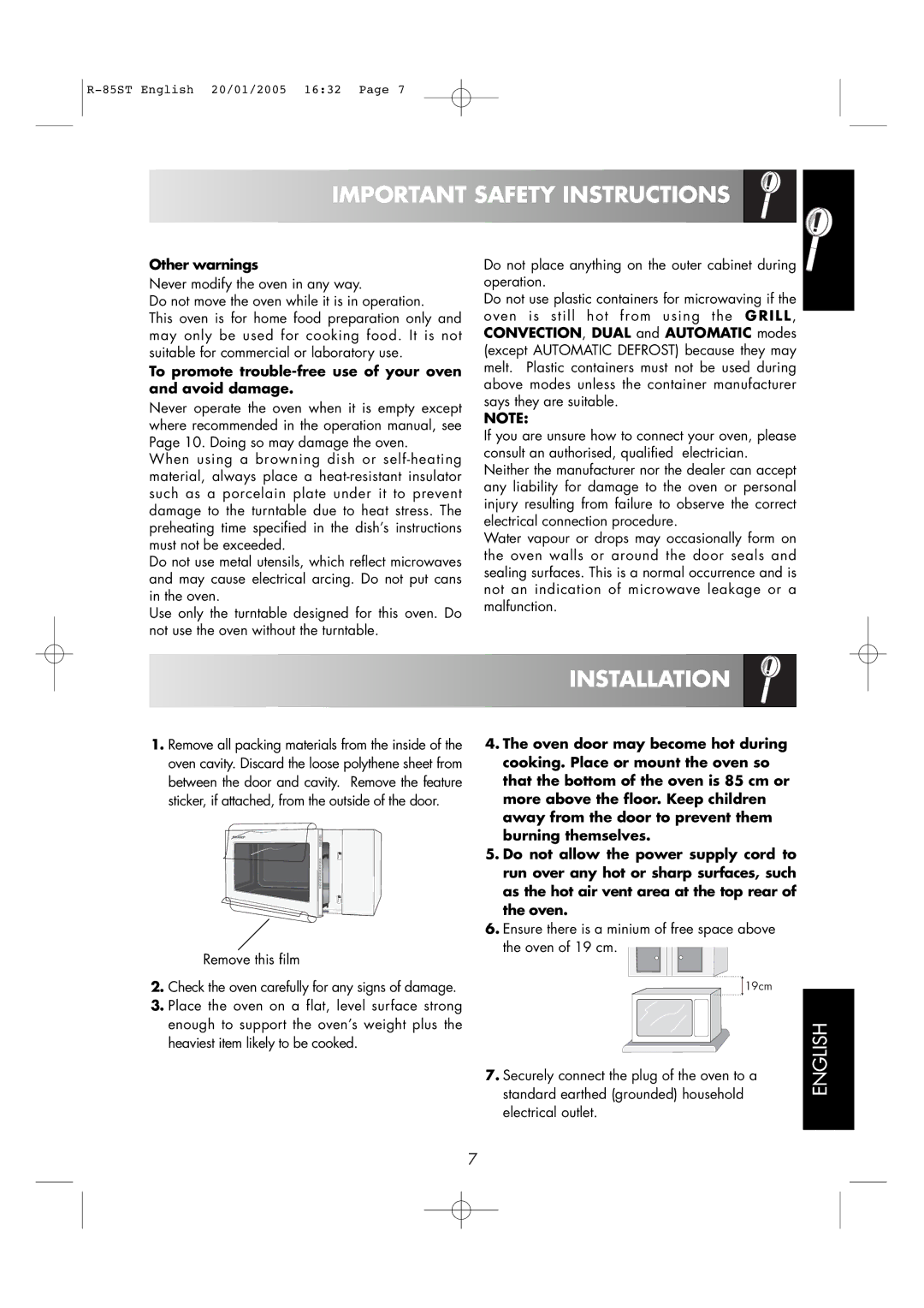 Sharp R-85ST operation manual Installation, Other warnings, To promote trouble-free use of your oven and avoid damage 