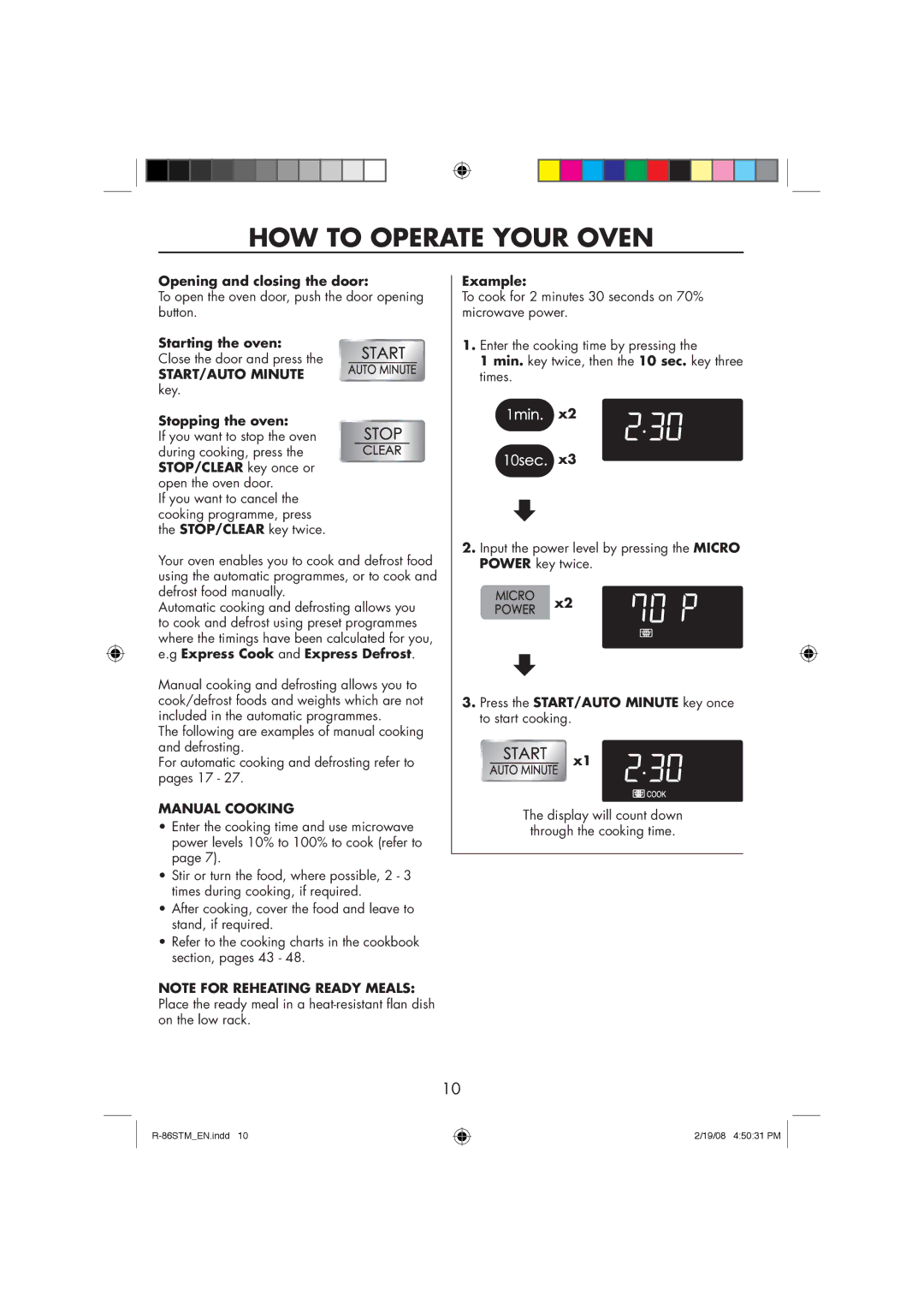 Sharp R-86STM manual HOW to Operate Your Oven, Manual Cooking 