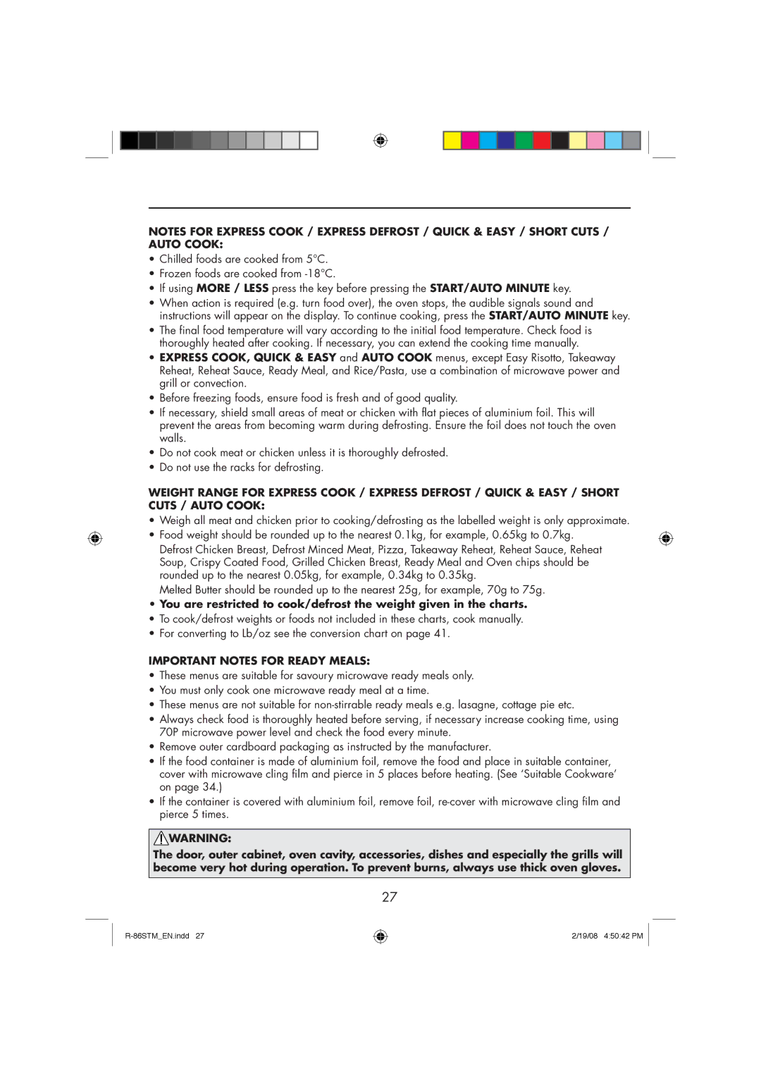 Sharp R-86STM manual Important Notes for Ready Meals 