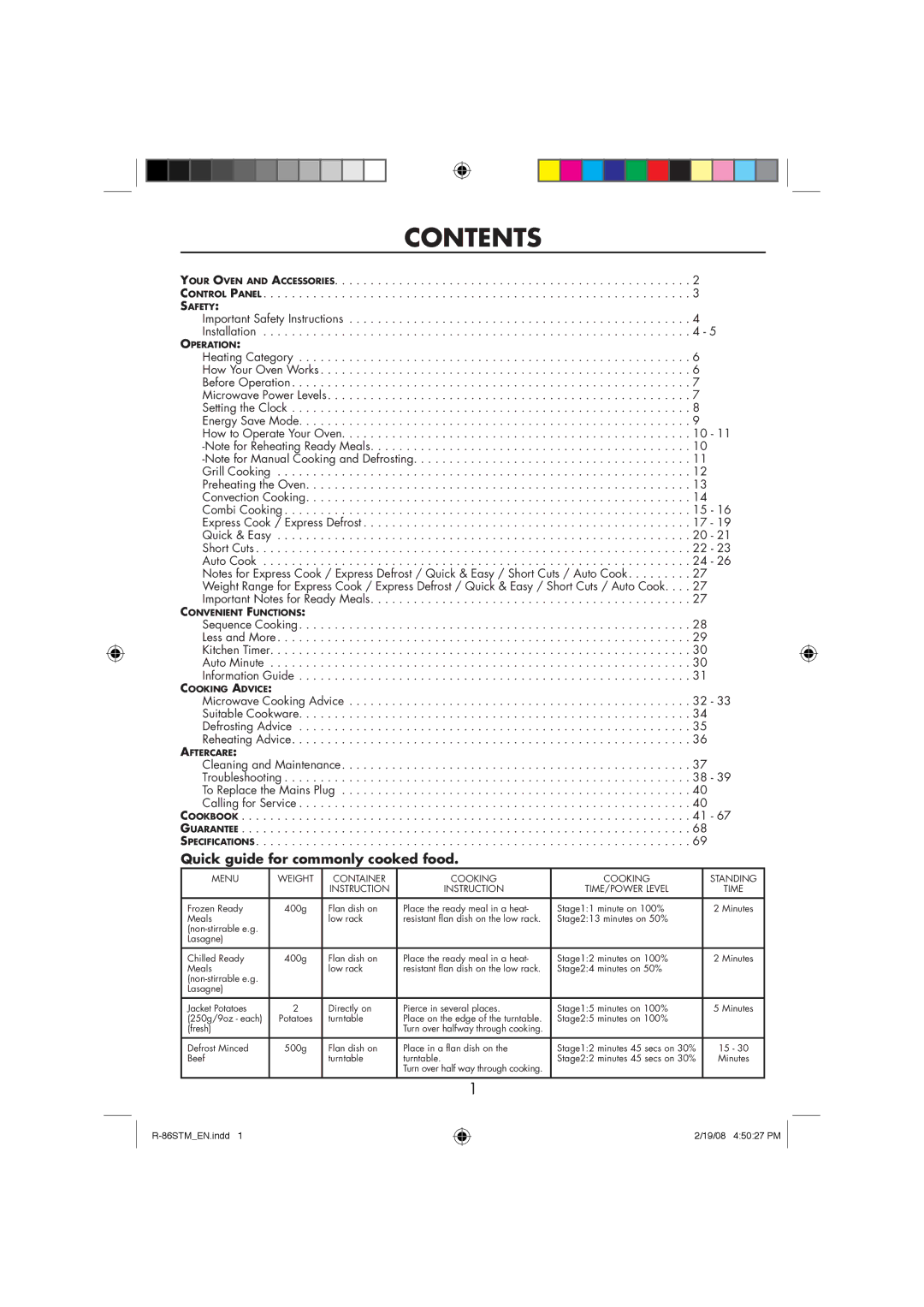 Sharp R-86STM manual Contents 