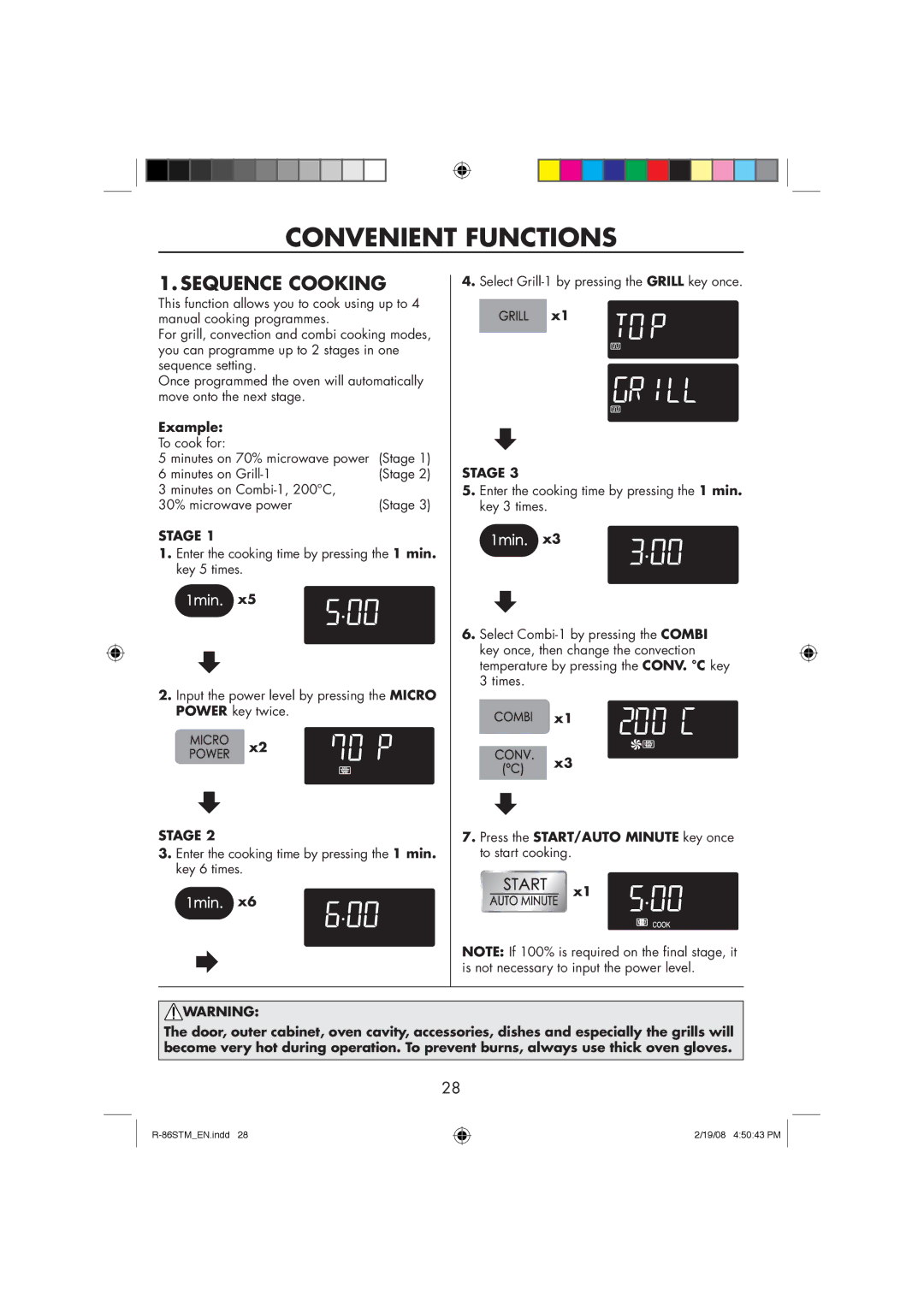 Sharp R-86STM manual Convenient Functions, Stage 