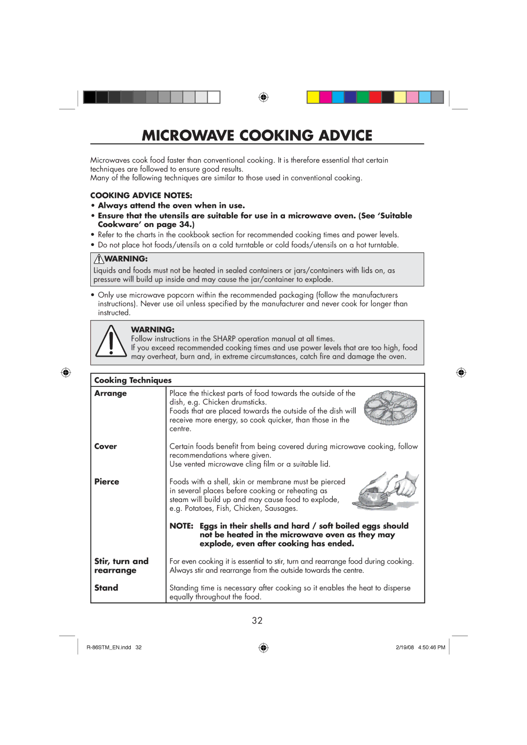 Sharp R-86STM manual Microwave Cooking Advice, Cooking Advice Notes 