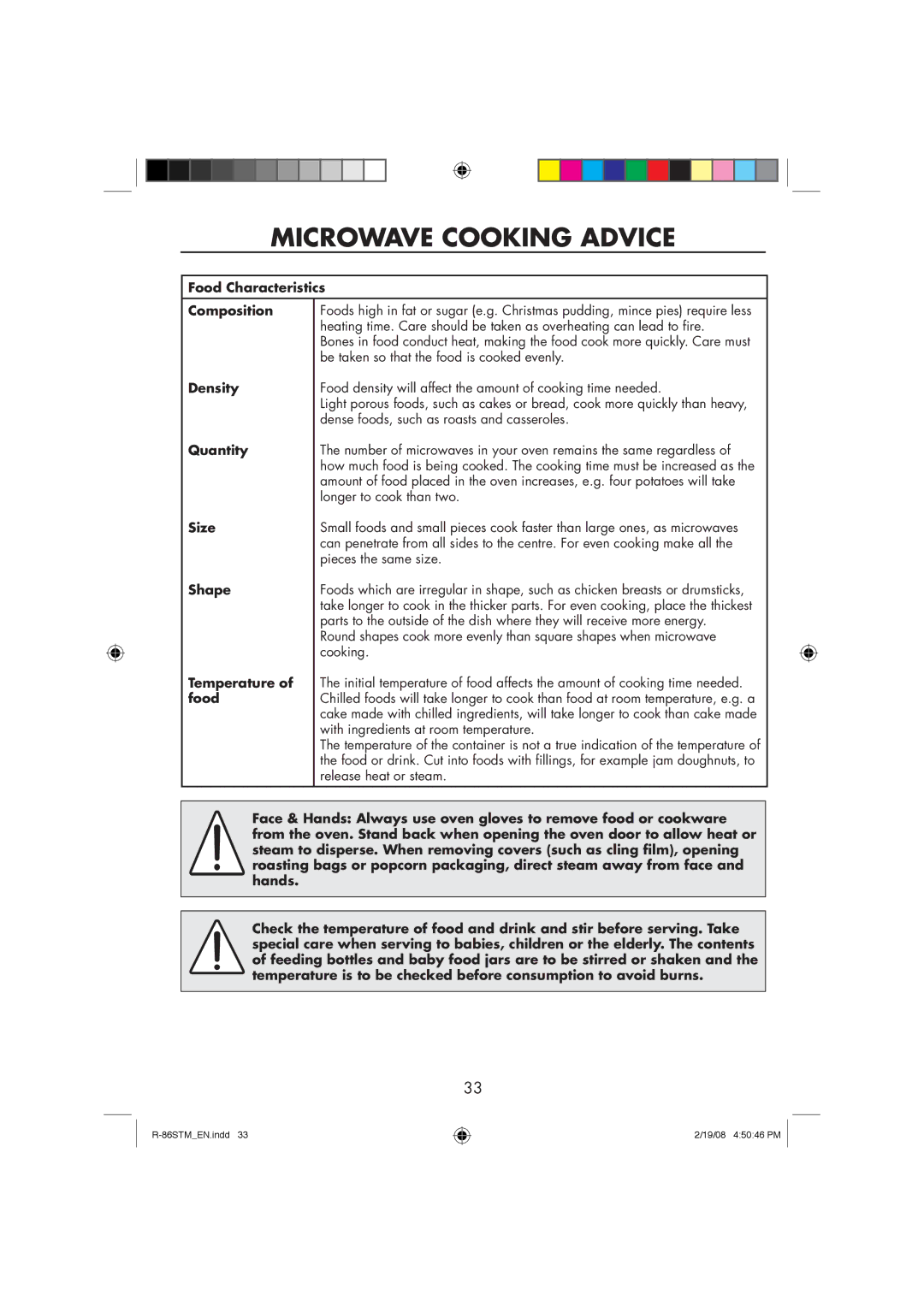 Sharp R-86STM manual Microwave Cooking Advice 