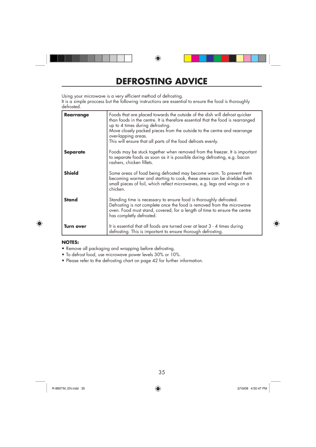 Sharp R-86STM manual Defrosting Advice 