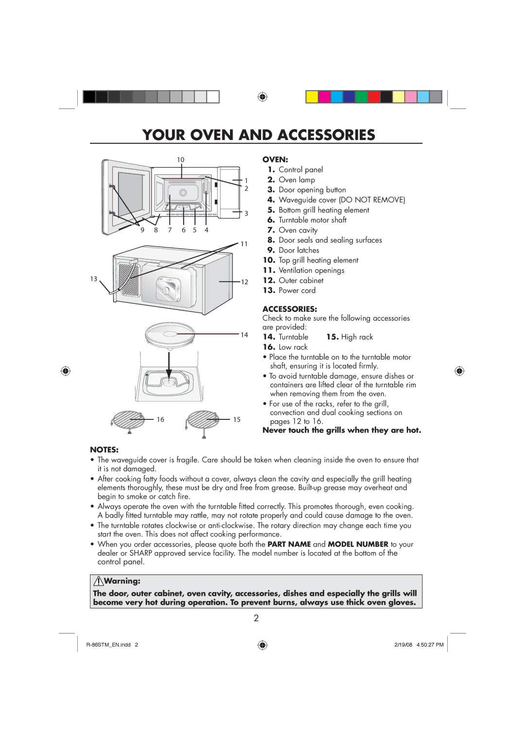 Sharp R-86STM manual Your Oven and Accessories 