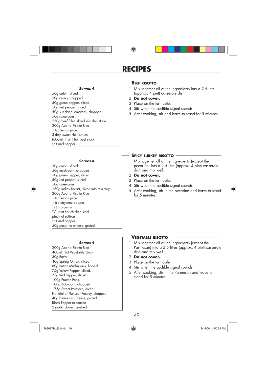 Sharp R-86STM manual Recipes, Serves 