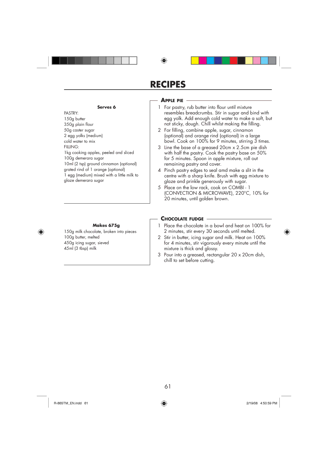 Sharp R-86STM manual Filling, Makes 675g 