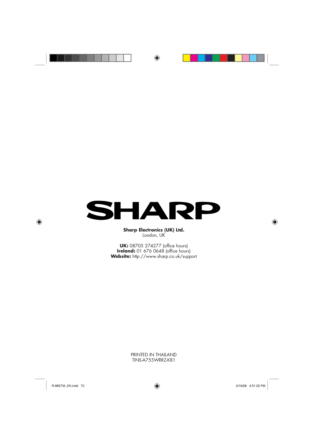 Sharp R-86STM manual TINS-A755WRRZ-K81 