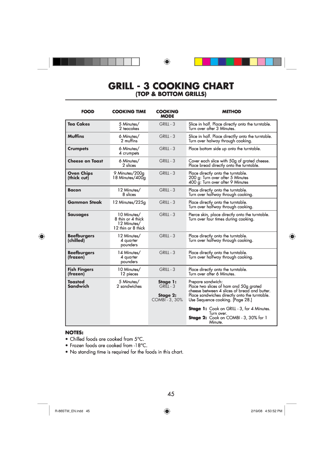 Sharp R-86STM manual GRILL - 3 COOKING CHART, Top & Bottom Grills 