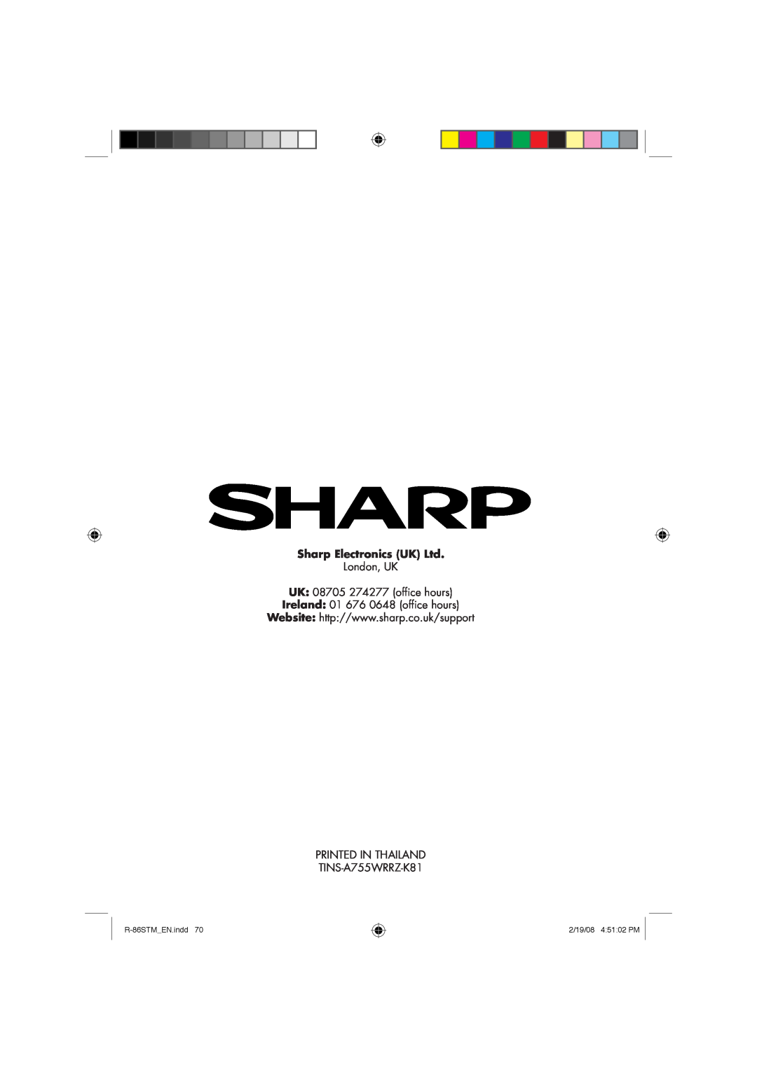 Sharp manual London, UK, R-86STMEN.indd, 2/19/08 45102 PM 