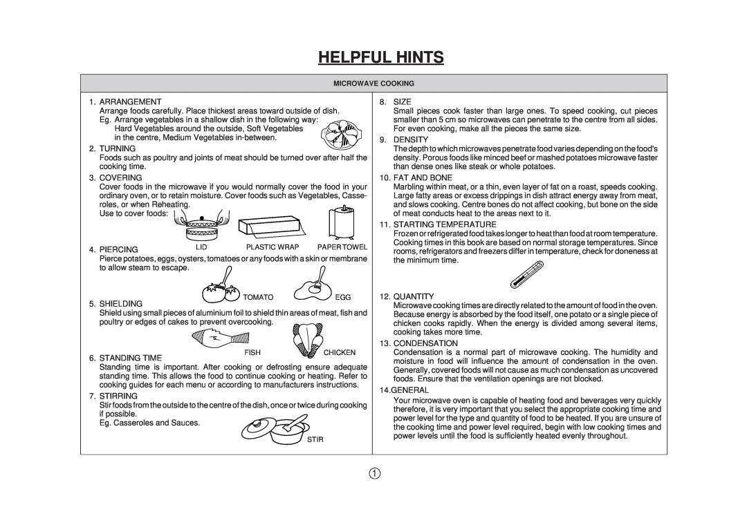 Sharp R-890N operation manual Helpful Hints, Arrangement 