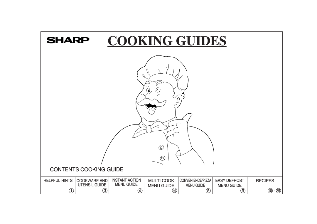 Sharp R-890N Helpful Hints Cookware And Utensil Guide, Easy Defrost Menu Guide, Cooking Guides, Contents Cooking Guide 