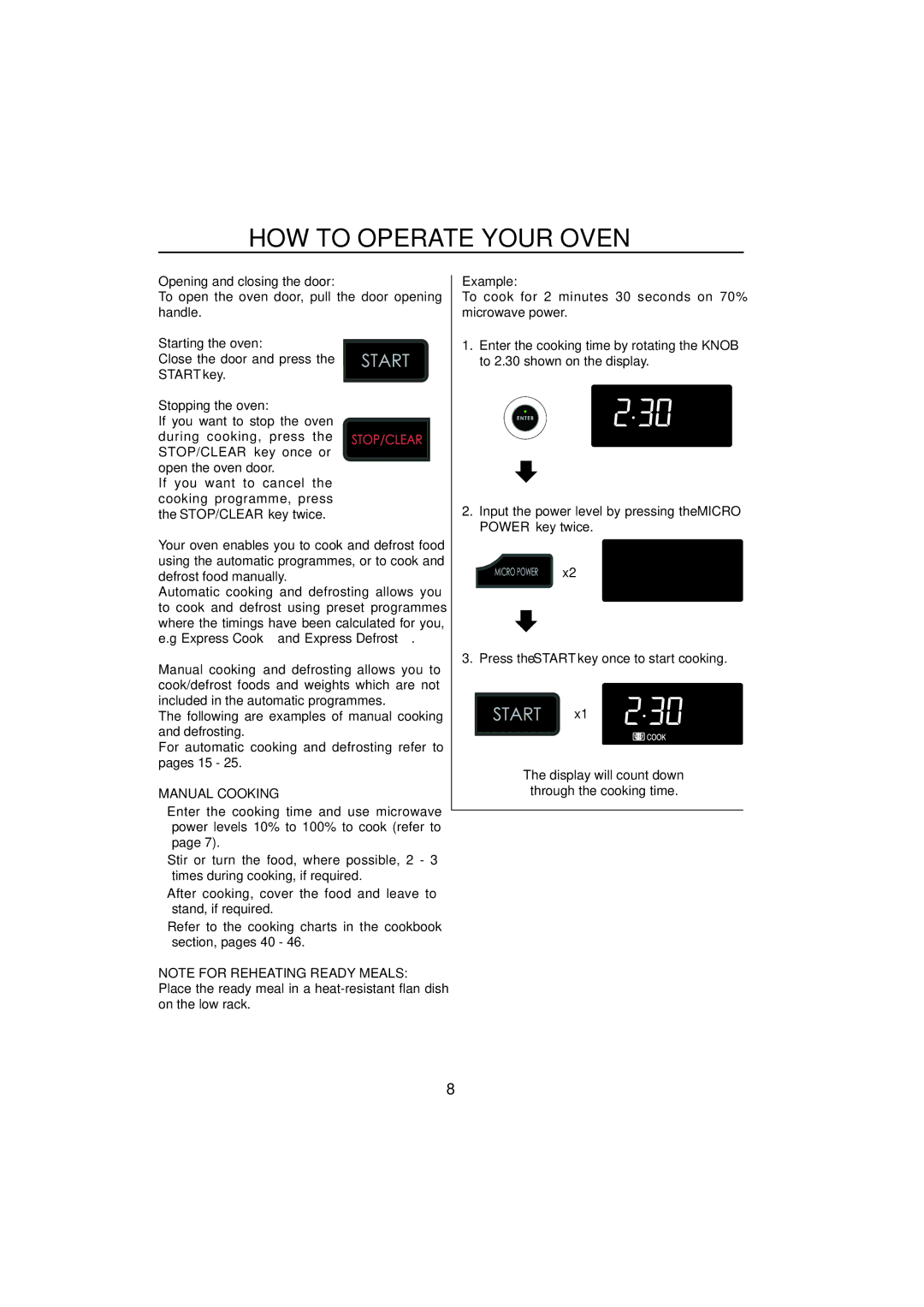 Sharp R-890SLM operation manual HOW to Operate Your Oven, Manual Cooking 