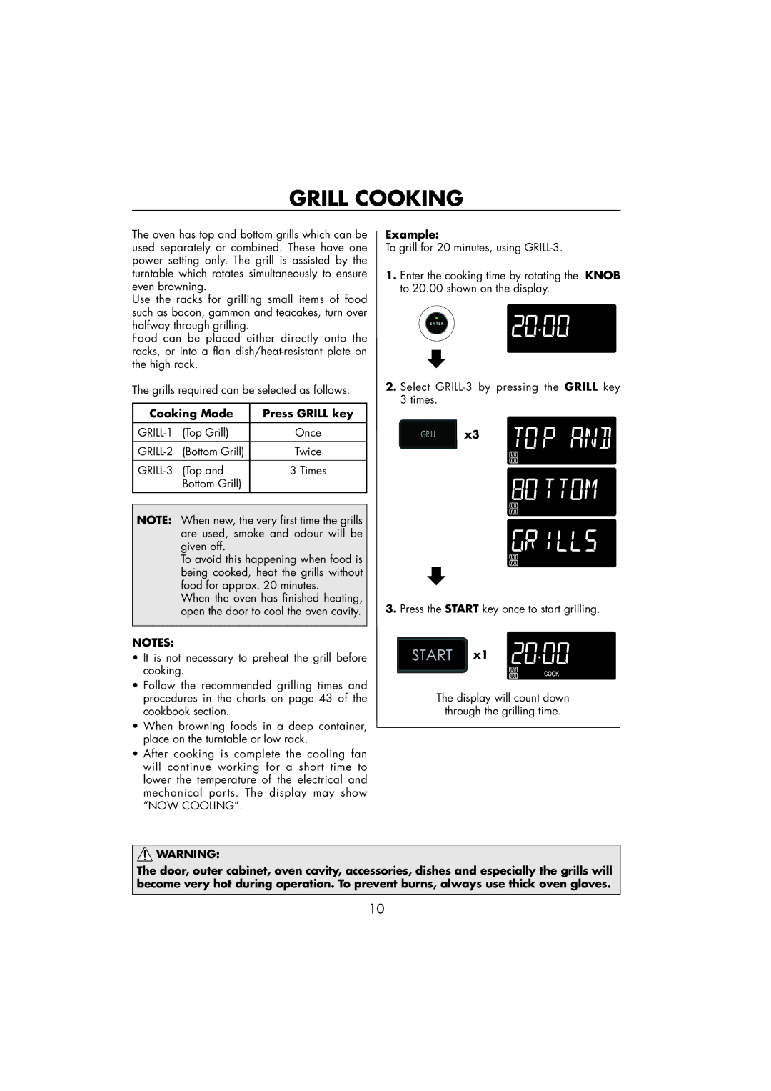 Sharp R-890SLM operation manual Grill Cooking, Cooking Mode Press Grill key 