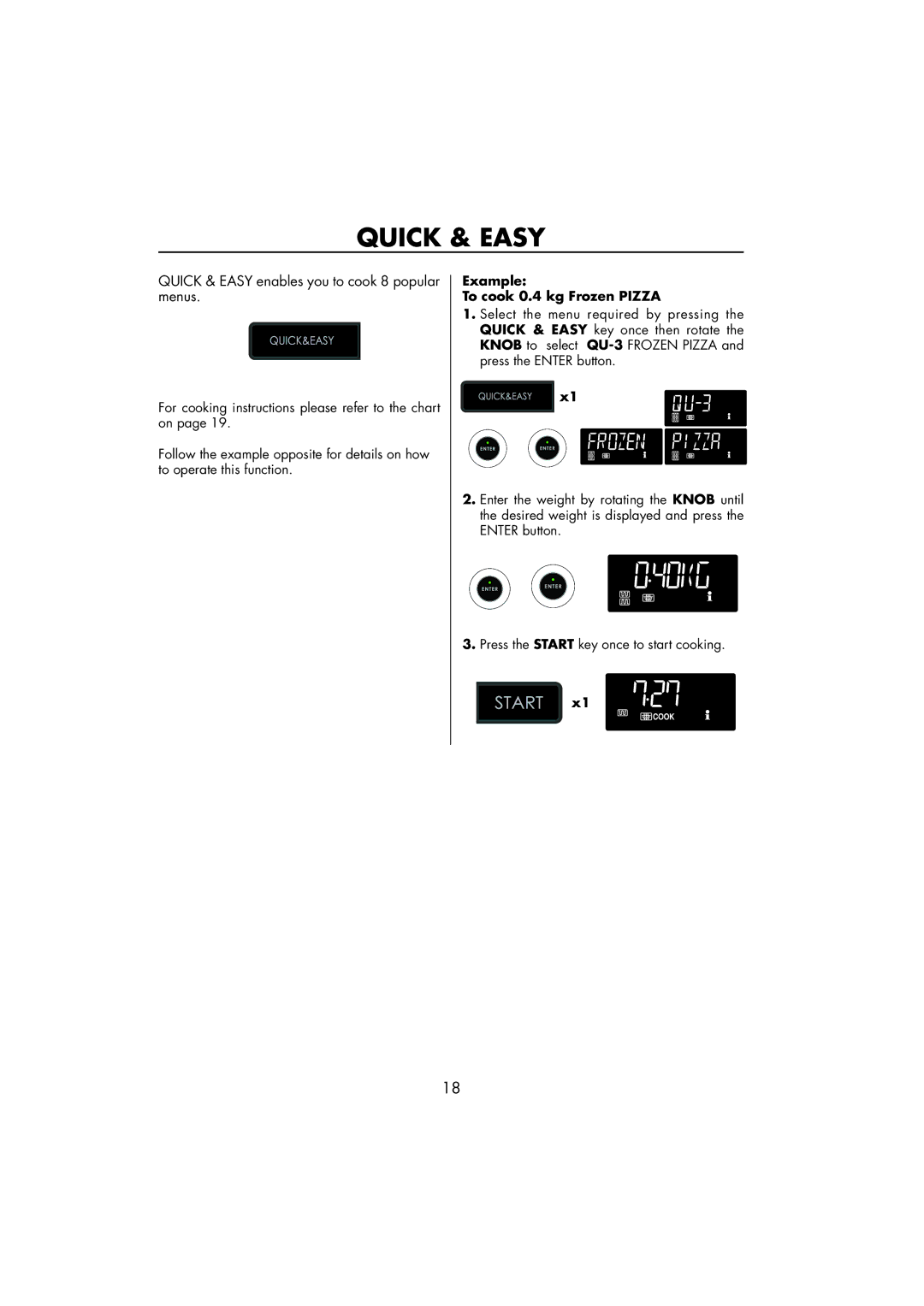 Sharp R-890SLM operation manual Quick & Easy, Example To cook 0.4 kg Frozen Pizza 