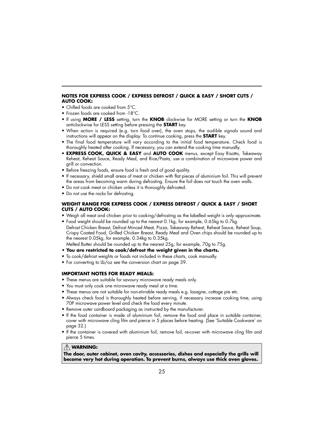 Sharp R-890SLM operation manual Important Notes for Ready Meals 