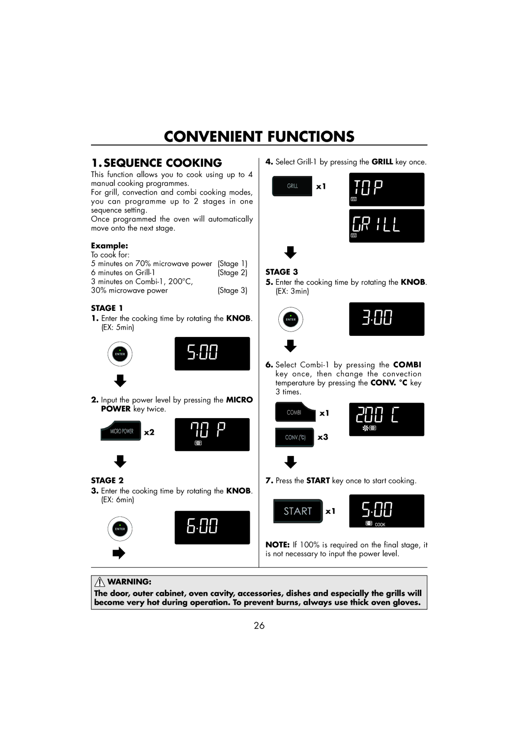 Sharp R-890SLM operation manual Convenient Functions, Stage 