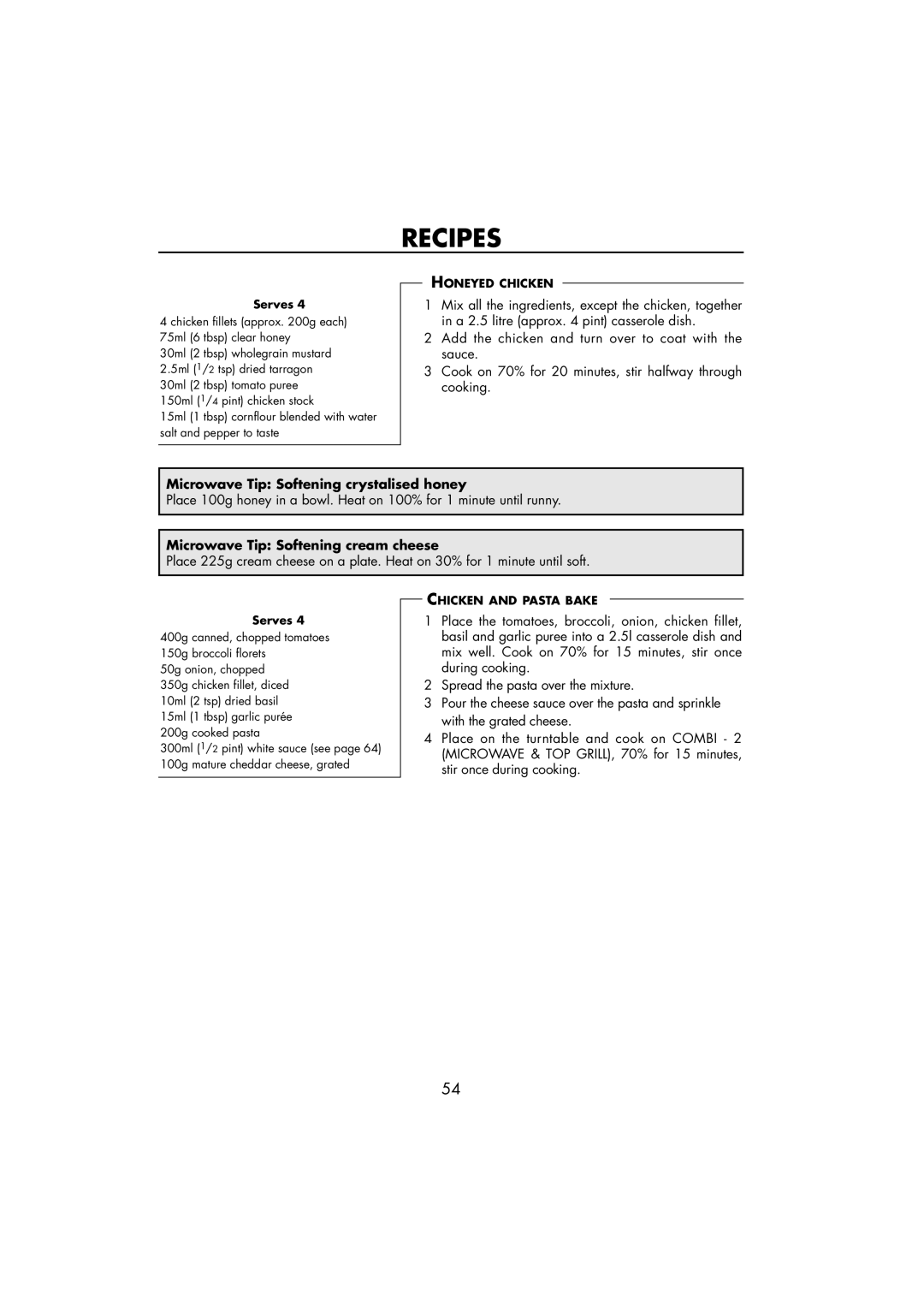 Sharp R-890SLM operation manual Microwave Tip Softening crystalised honey, Microwave Tip Softening cream cheese 