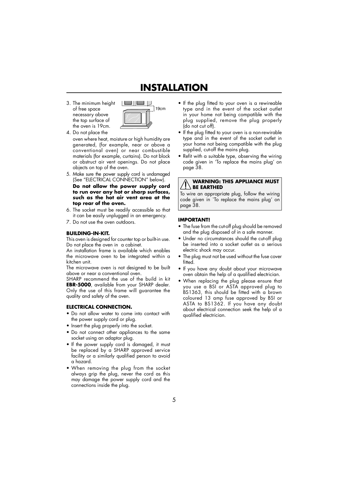 Sharp R-890SLM operation manual Building-In-Kit, Electrical Connection 