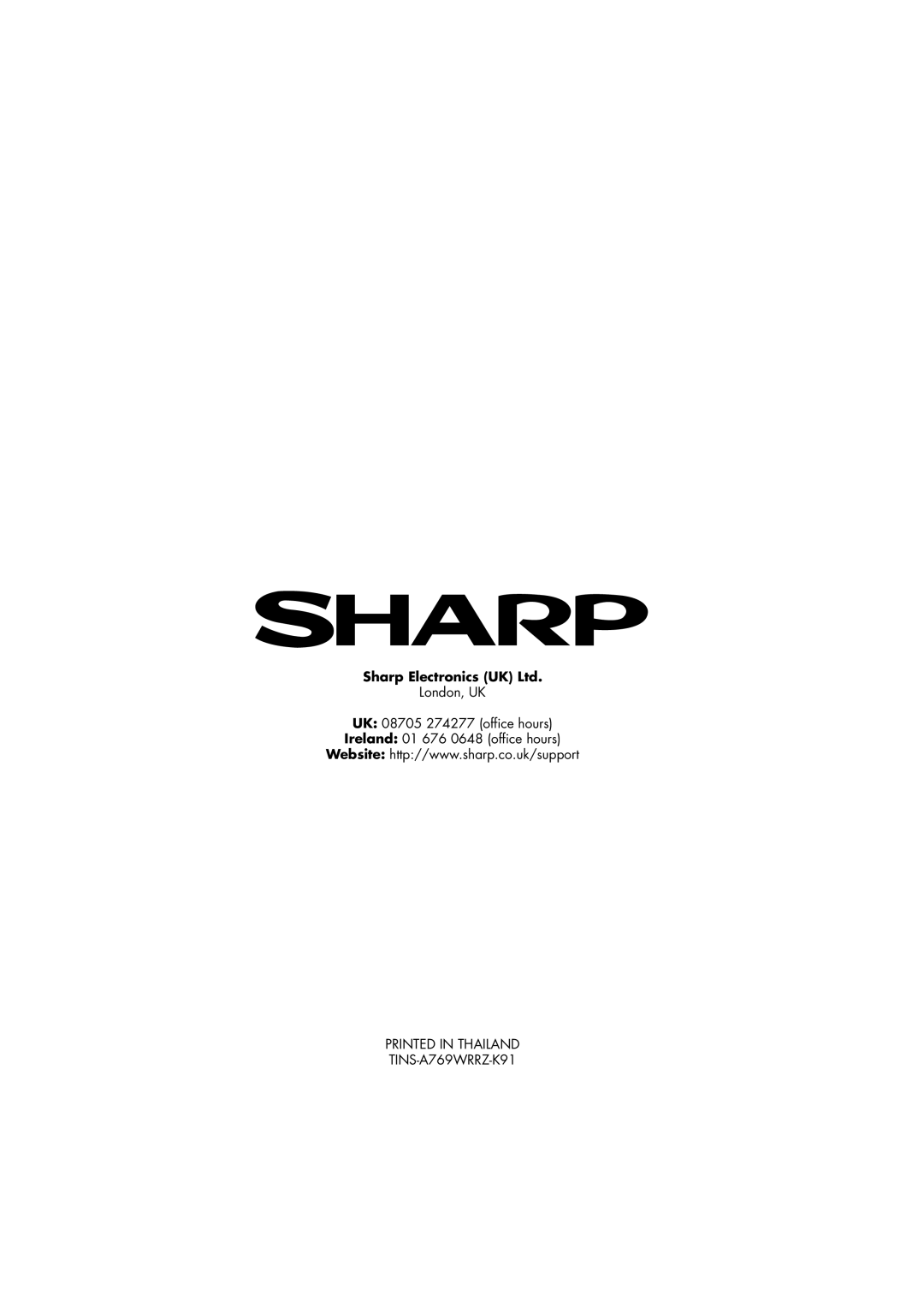 Sharp R-890SLM operation manual London, UK 