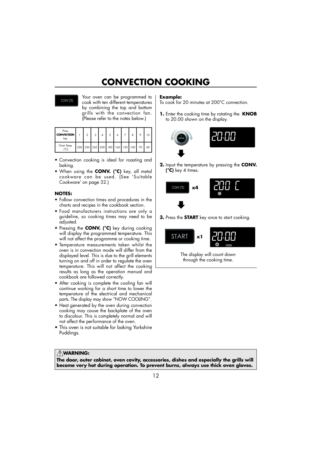 Sharp R-890SLM operation manual Convection Cooking, This oven is not suitable for baking Yorkshire Puddings, Example 