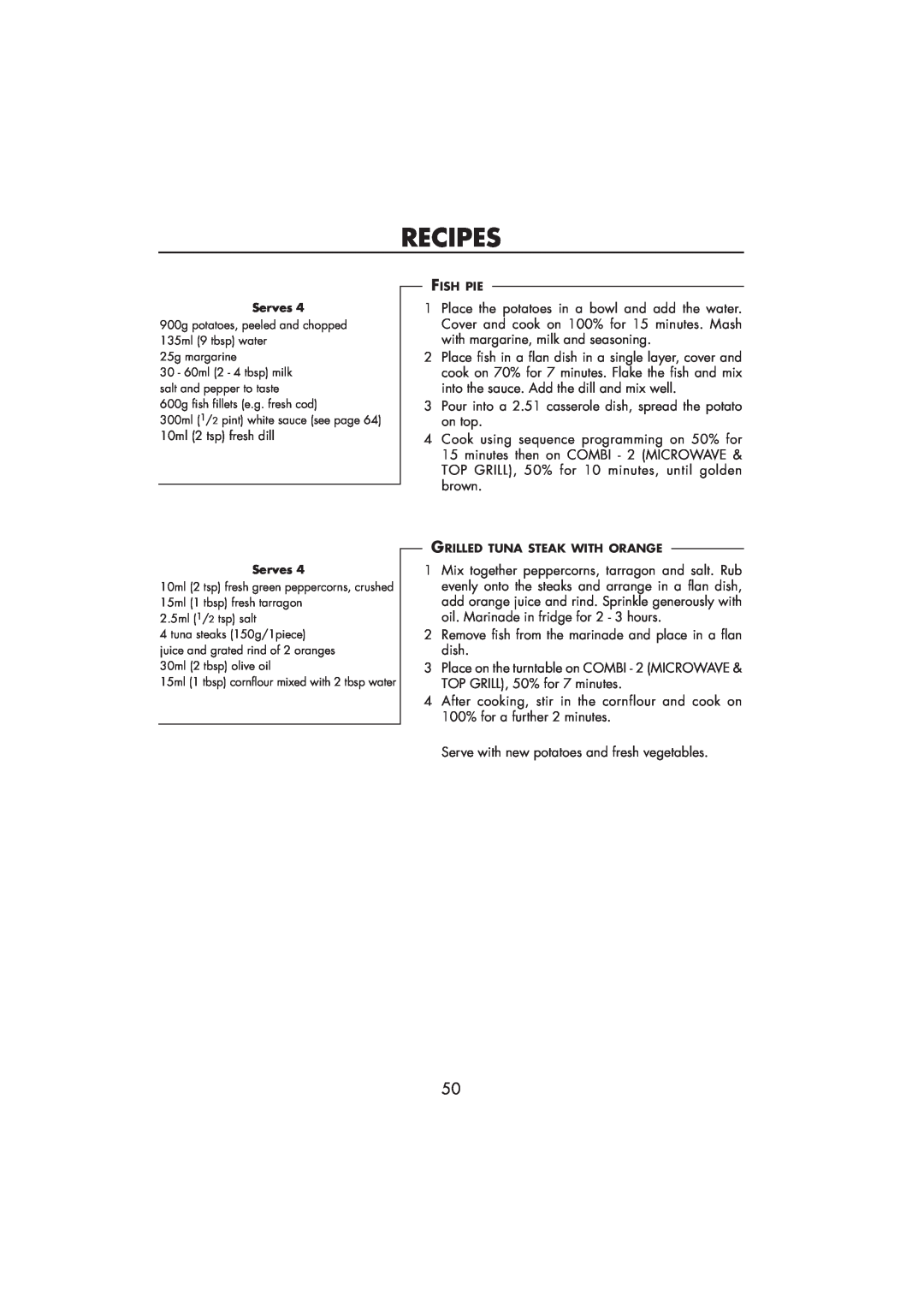 Sharp R-890SLM operation manual Recipes, 10ml 2 tsp fresh dill 