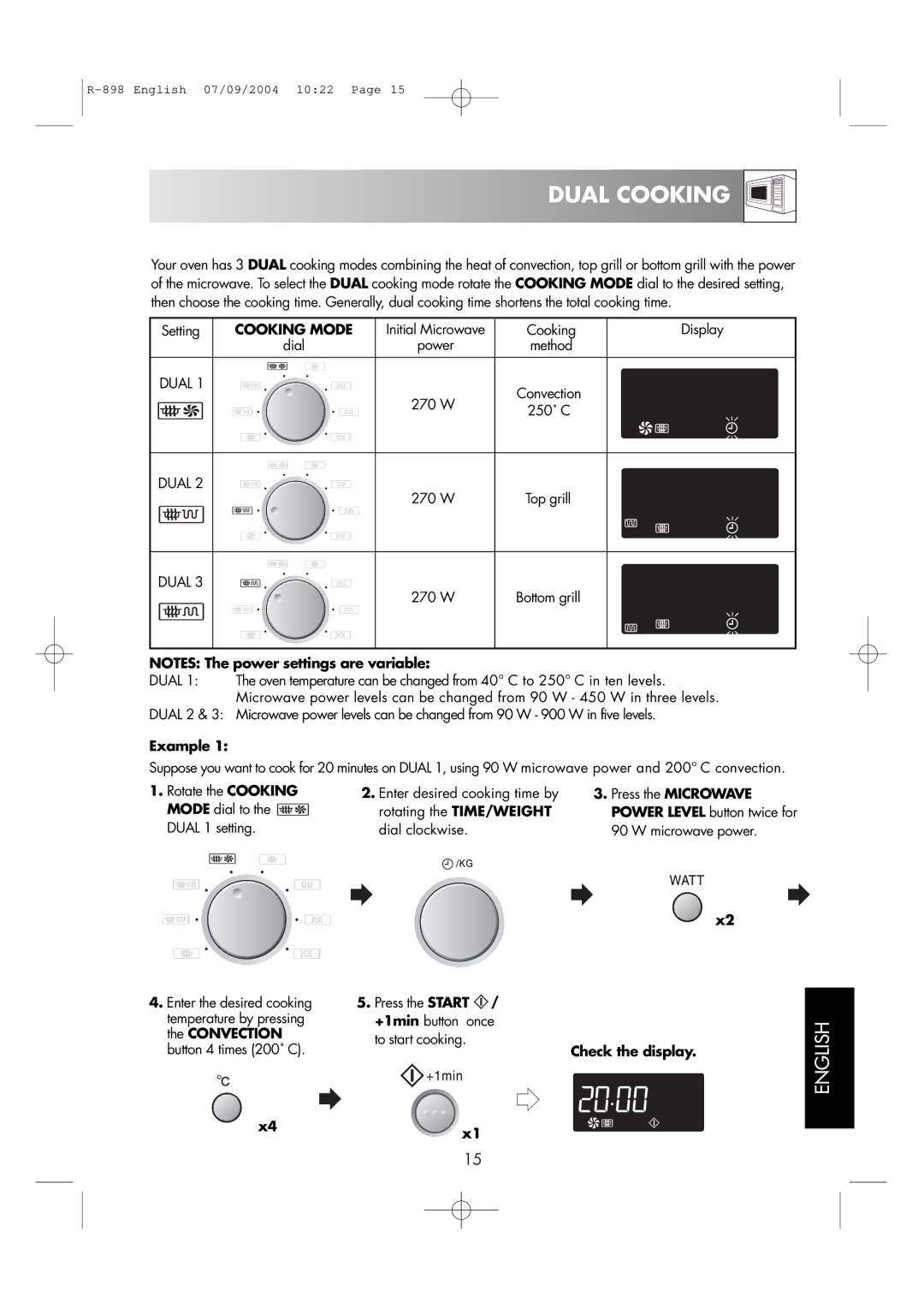 Sharp R-898 operation manual Dual Cooking, Cooking Mode, Press the Microwave, X4x1 