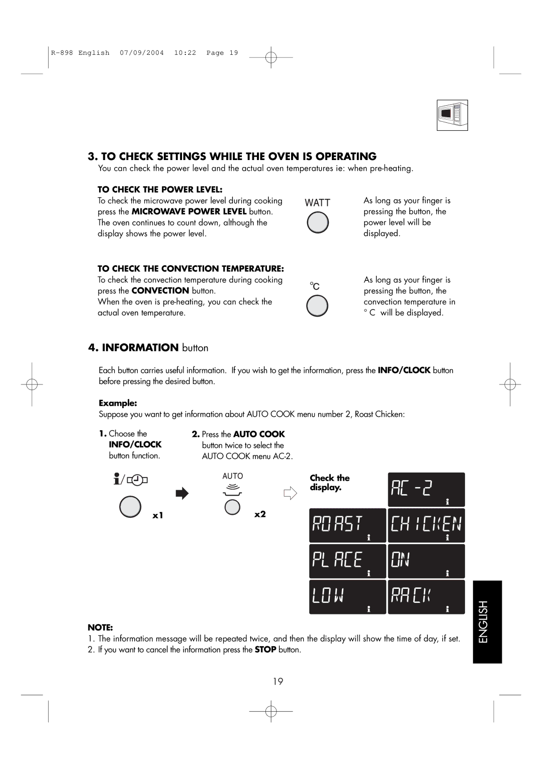 Sharp R-898 operation manual To Check the Power Level, To Check the Convection Temperature, Check the display X1x2 